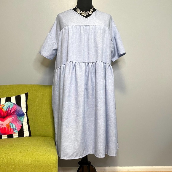 Misslook Blue Chambray Tired Tunic Midi Dress XXL - Picture 1 of 5